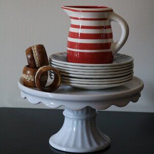 Terramoto San Francisco Pottery Red & White Striped Creamer, Coastal Kitchen